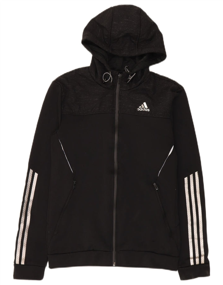 Adidas - Sudadera con capucha y cremallera para hombre, talla pequeña, poliéster negro
