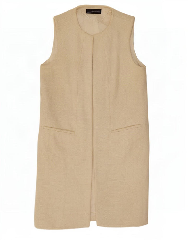 Zara Mujer Chaleco Abierto Largo UK 14 Medium Off White