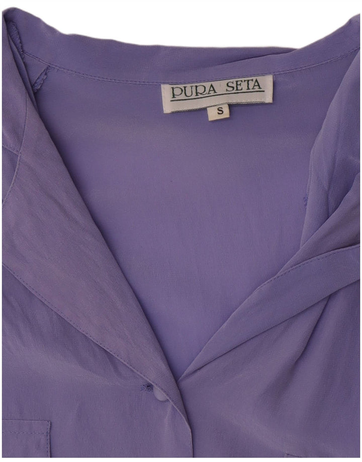 Vintage mujer camisa blusa Reino Unido 10 pequeña seda púrpura