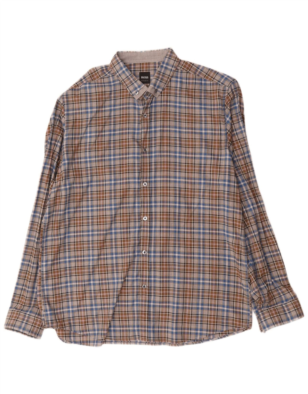 Camisa Hugo Boss Hombre Regular Fit XL Algodón Cuadros Marrón