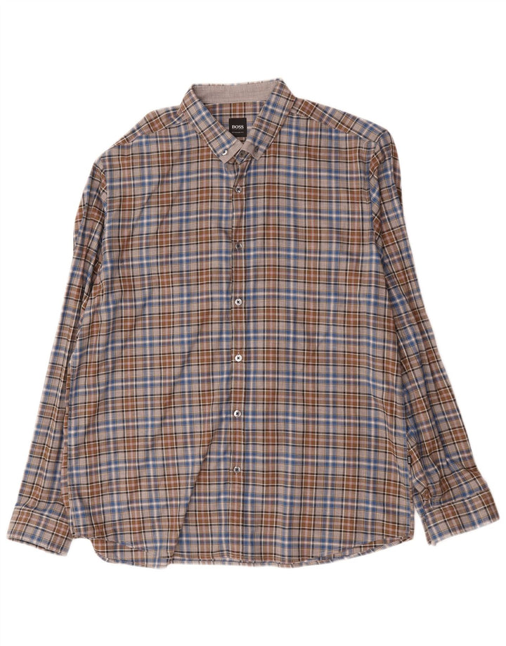 Camisa Hugo Boss Hombre Regular Fit XL Algodón Cuadros Marrón