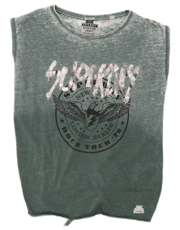 Superdry Mujer Camiseta Sin Mangas Con Gráfico Extragrande UK 8 Small Algodón Verde