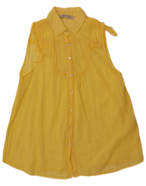 ZARA Blusa tipo camisa sin mangas para mujer UK 44 Large Algodón amarillo