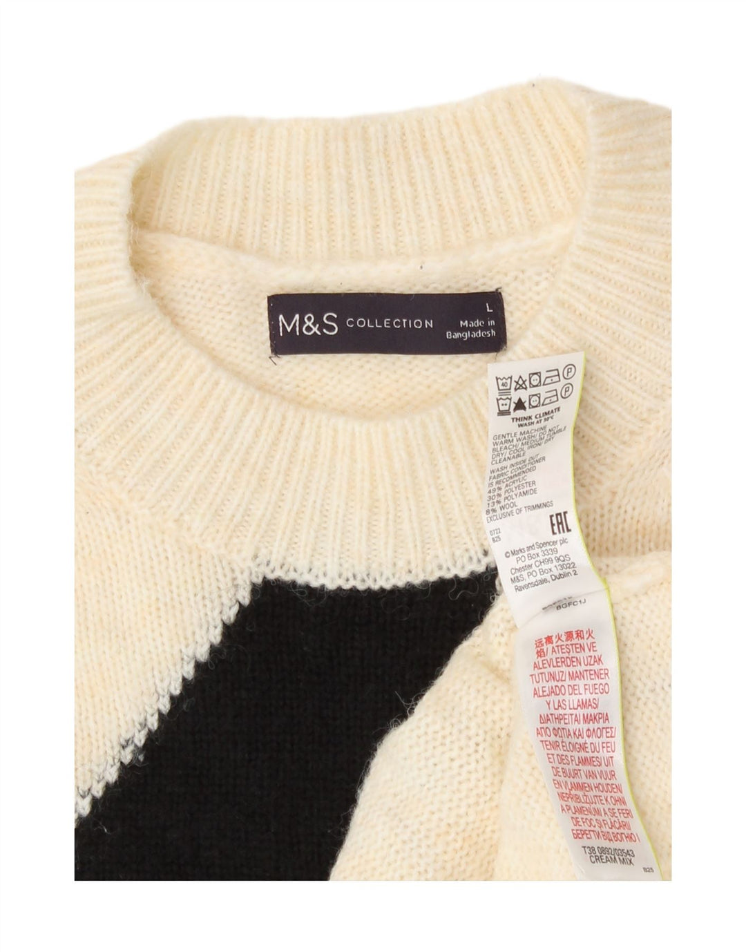 Marks & Spencer Suéter de cuello redondo para mujer UK 46 Large Off White
