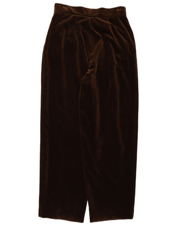 Vintage mujer terciopelo cintura alta pantalones casuales IT 46 Grande W30 L30 Marrón