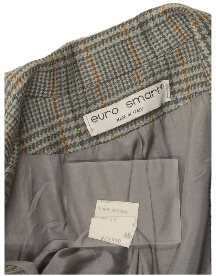 Vintage mujer 2 botones Blazer chaqueta IT 46 lana de pata de gallo gris grande