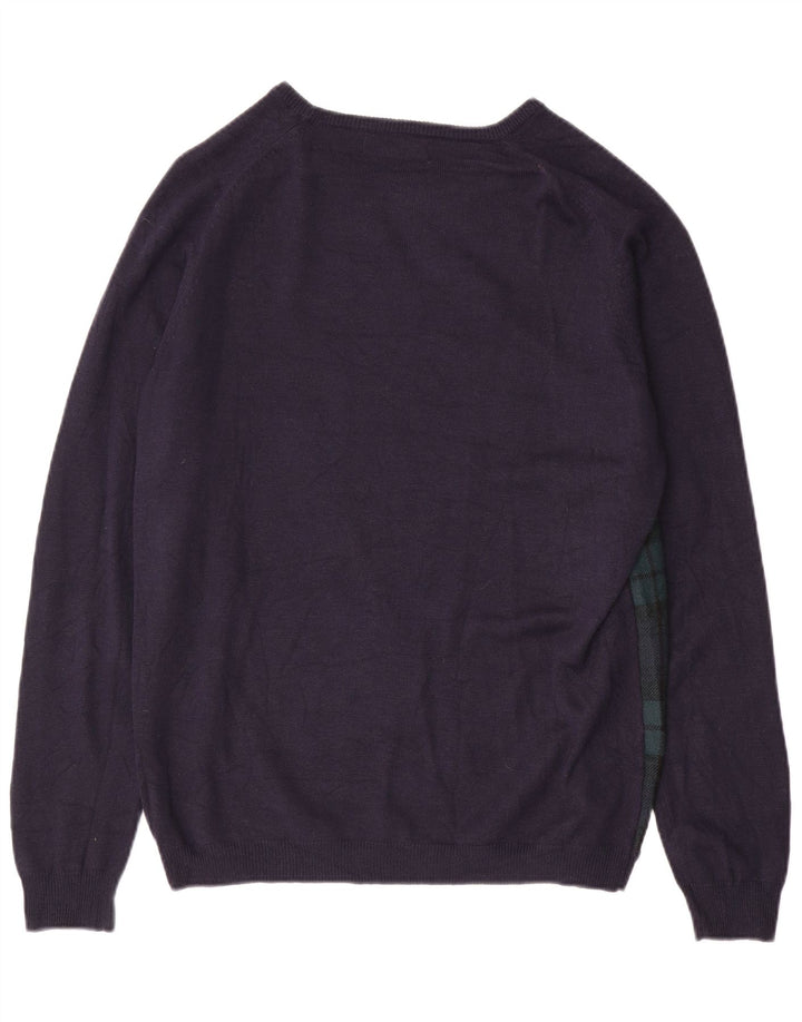 ZARA Hombre Jersey Cuello Barco XL Cuadros Azul Marino