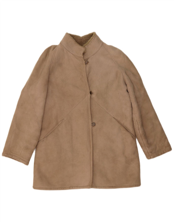 Vintage mujer shearling chaqueta IT 46 grande beige shearling