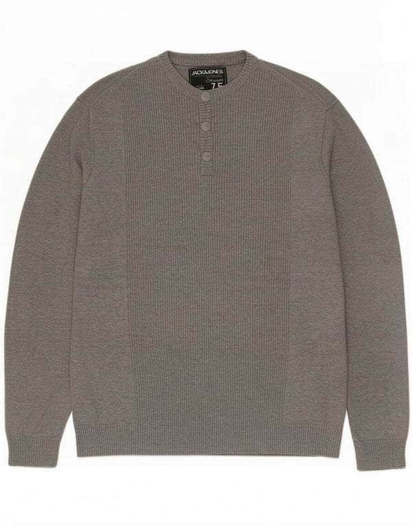Jack & Jones Hombre Button Neck Jumper Sweater XL Gris