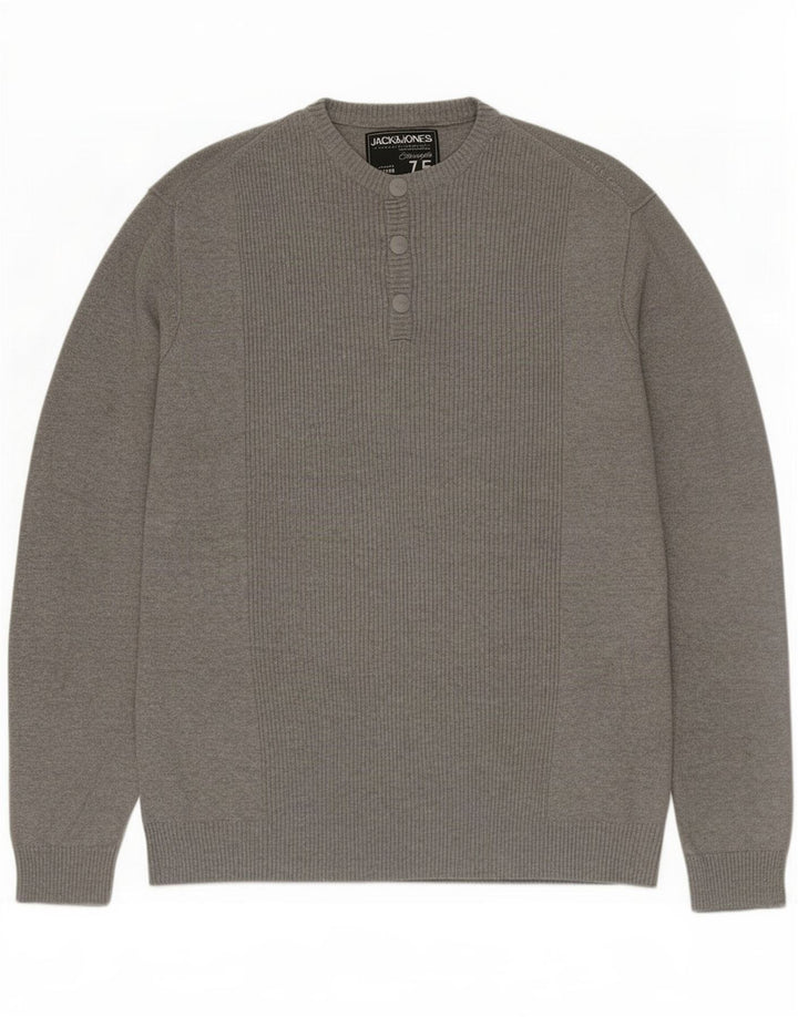 Jack & Jones Hombre Button Neck Jumper Sweater XL Gris