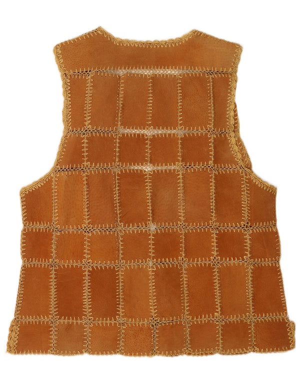 Chaleco vintage de ante para mujer XL Patchwork marrón