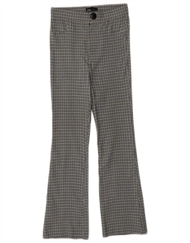 ZARA Mujer Pantalones Casuales Bootcut Pequeño W26 L26 Gris Chevron