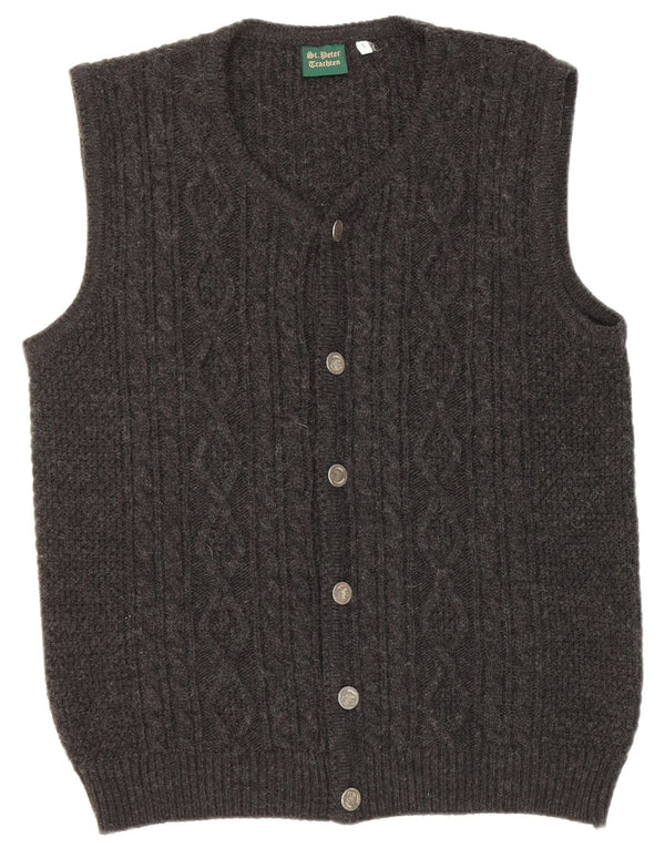 Vintage hombres sin mangas Cardigan suéter pequeño gris acrílico