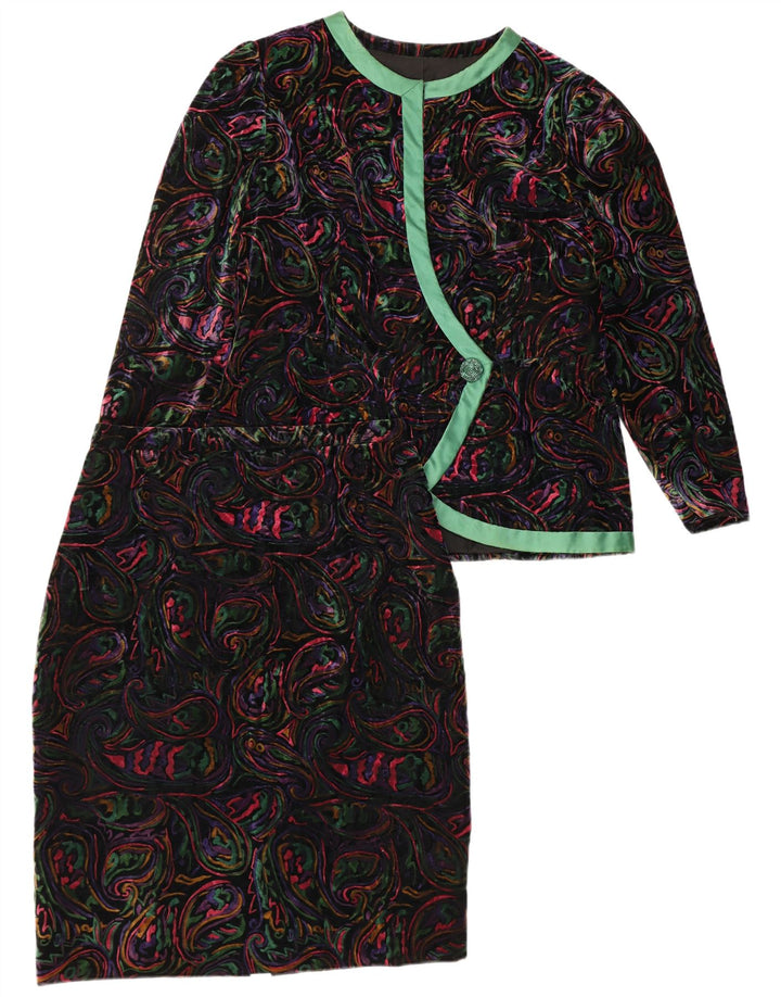 VINTAGE Mujer 1 Botón 2 Piezas Falda Set UK 12 Medio W32 Multicolor