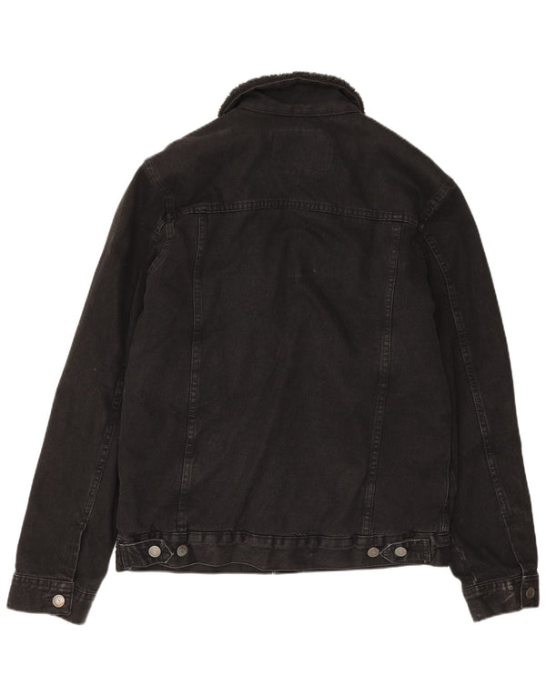 Zara Mens Sherpa Denim Jacket UK 38 Medium Negro Poliéster
