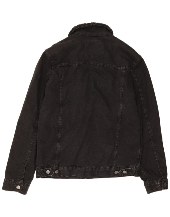 Zara Mens Sherpa Denim Jacket UK 38 Medium Negro Poliéster