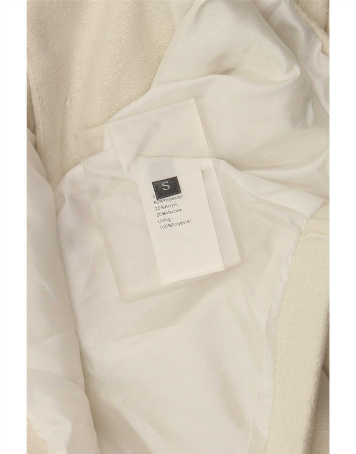 Vintage mujer Bolero chaqueta Reino Unido 10 pequeño poliéster blanco apagado