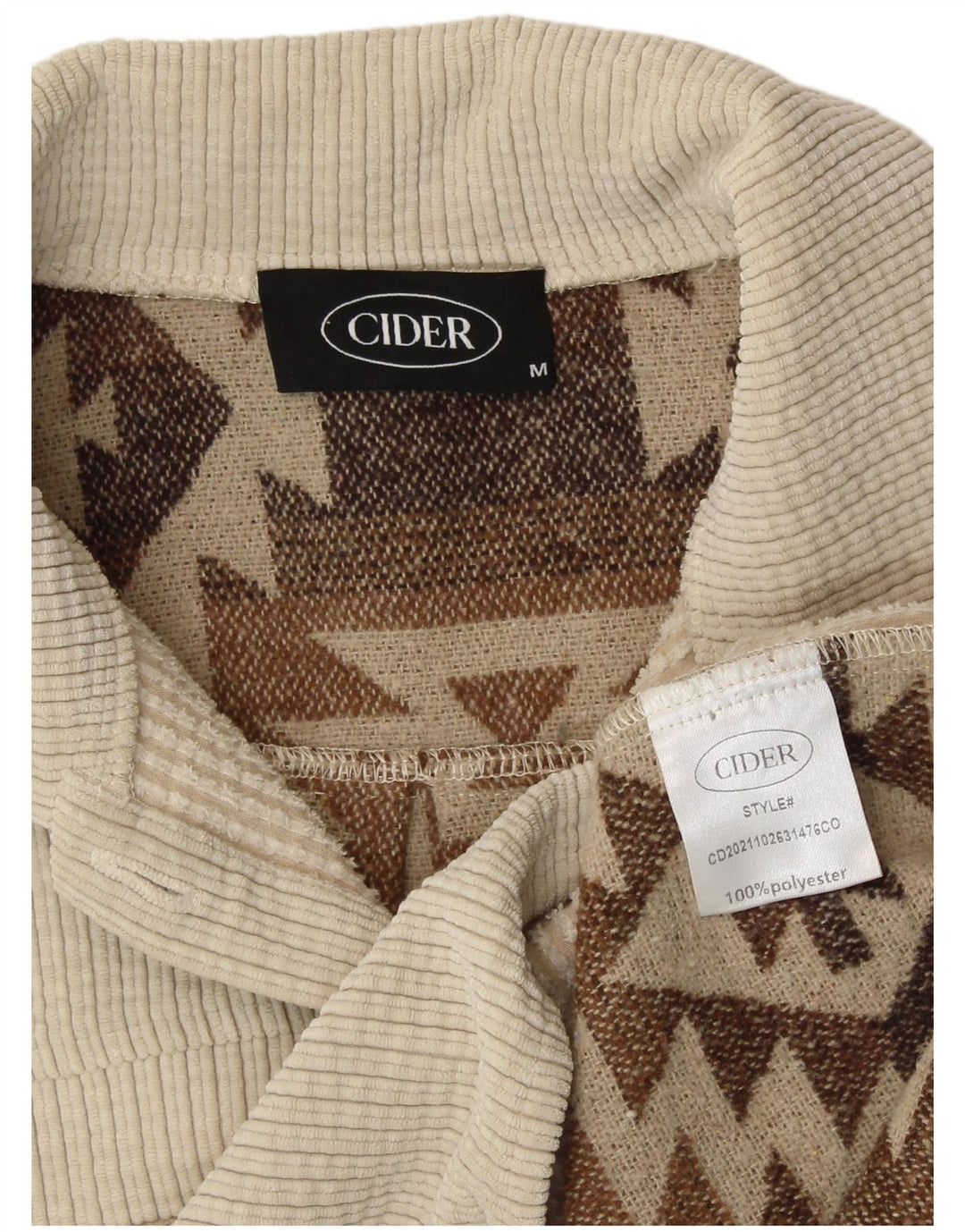 CIDER Camisa sobrecamisa para mujer UK 40 Medio Beige Geométrico Poliéster Azteca
