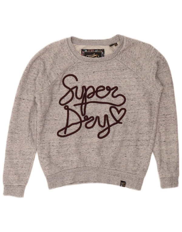 Superdry Mujer Sudadera Gráfica Jumper UK 6 XS Algodón Gris Moteado