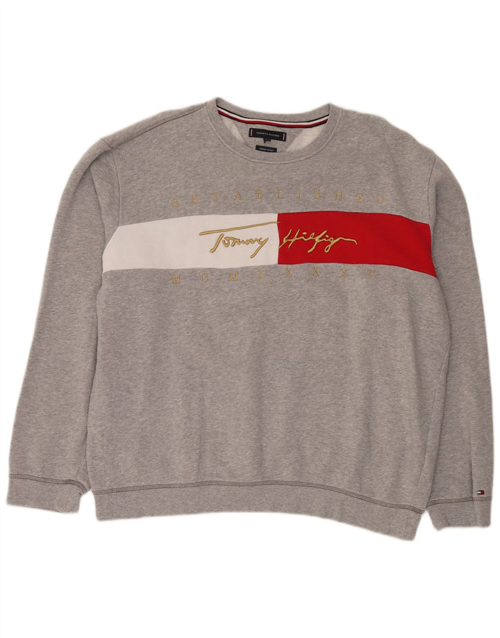 Tommy Hilfiger Sudadera gráfica para hombre Jumper 2XL Gris Colorblock Algodón
