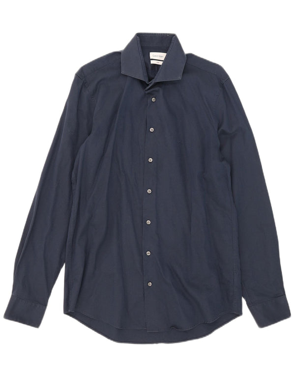 Calvin Klein Camisa ajustada para hombre Talla 39 15 1/2 Mediana Azul marino Raya diplomática