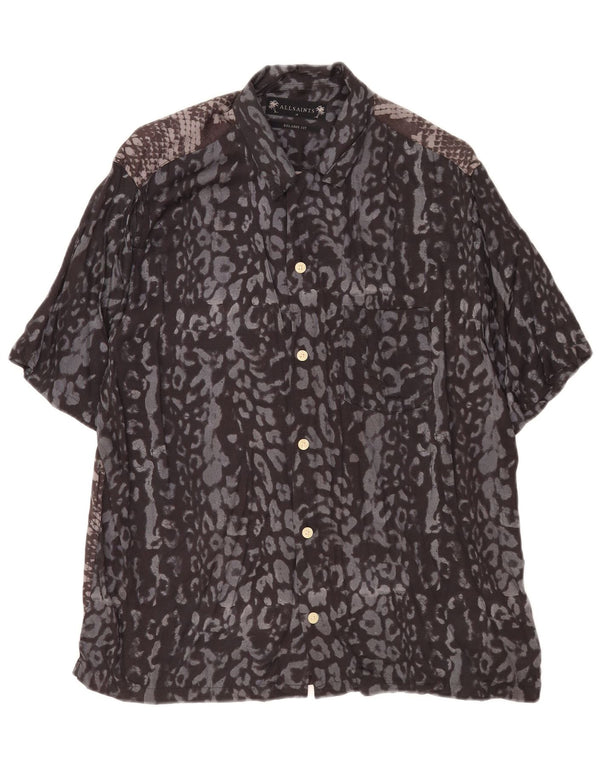Camisa All Saints Hombre Manga Corta Azul Marino Medio Estampado Animal