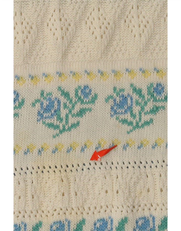 VINTAGE Jersey de cuello barco para mujer IT 46 Acrílico floral blanco grande
