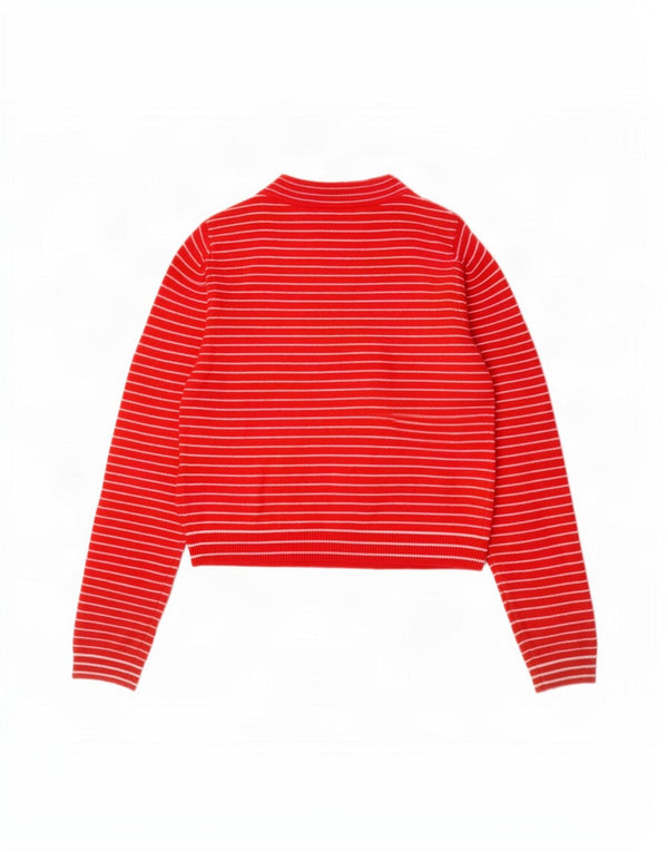 Zara Mujer Crop Turtle Neck Jumper Sweater UK 10 Small Rojo Pinstripe