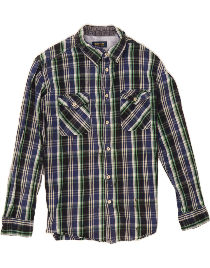 ZARA Mens Flannel Shirt Large Navy Blue Check Cotton Vintage Zara and Second-Hand Zara from Messina Hembry 