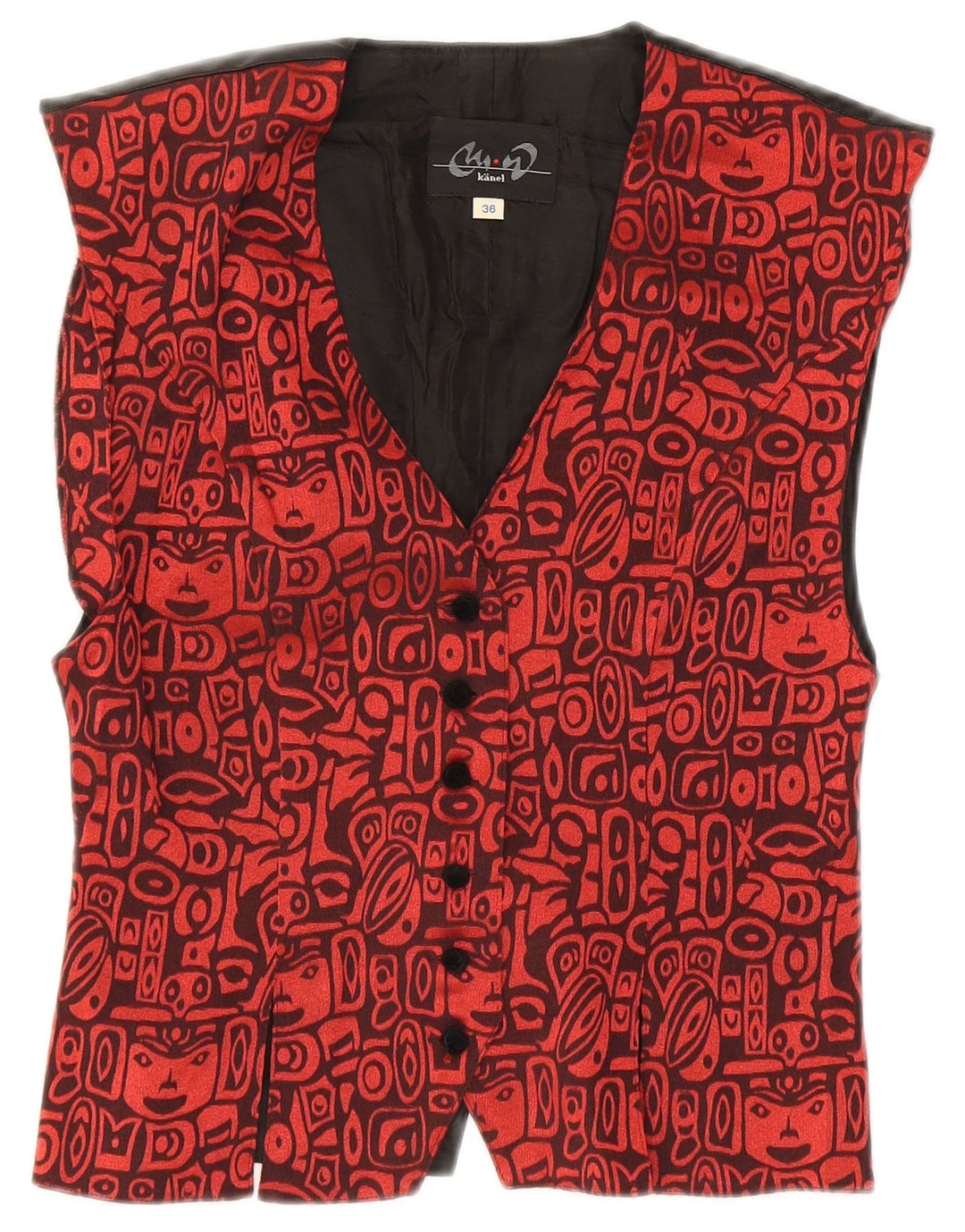 VINTAGE Womens Abstract Pattern Waistcoat EU 36 Small Red Viscose