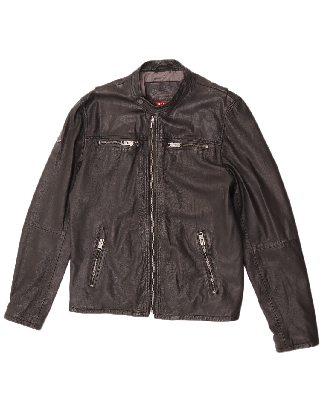 Superdry Chaqueta Racer de Cuero para Mujer ES 40 XL Cuero Negro