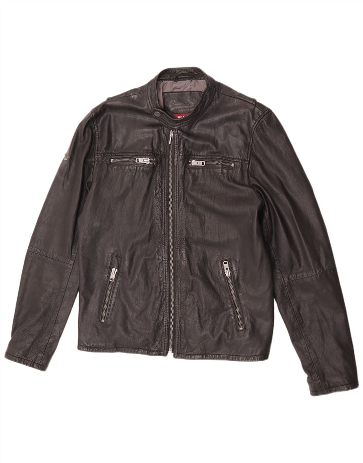 Superdry Chaqueta Racer de Cuero para Mujer ES 40 XL Cuero Negro