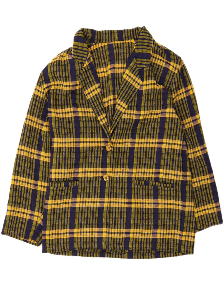 Vintage mujer 2 botones Blazer chaqueta Reino Unido 16 cheque amarillo grande