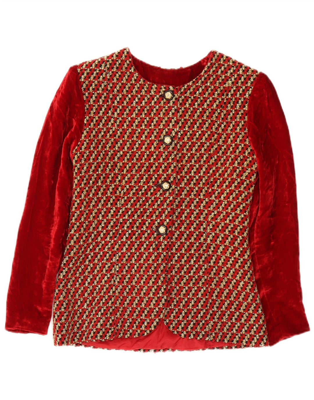 Vintage mujer 4 botones terciopelo Blazer chaqueta Reino Unido 8 pequeño rojo rayas