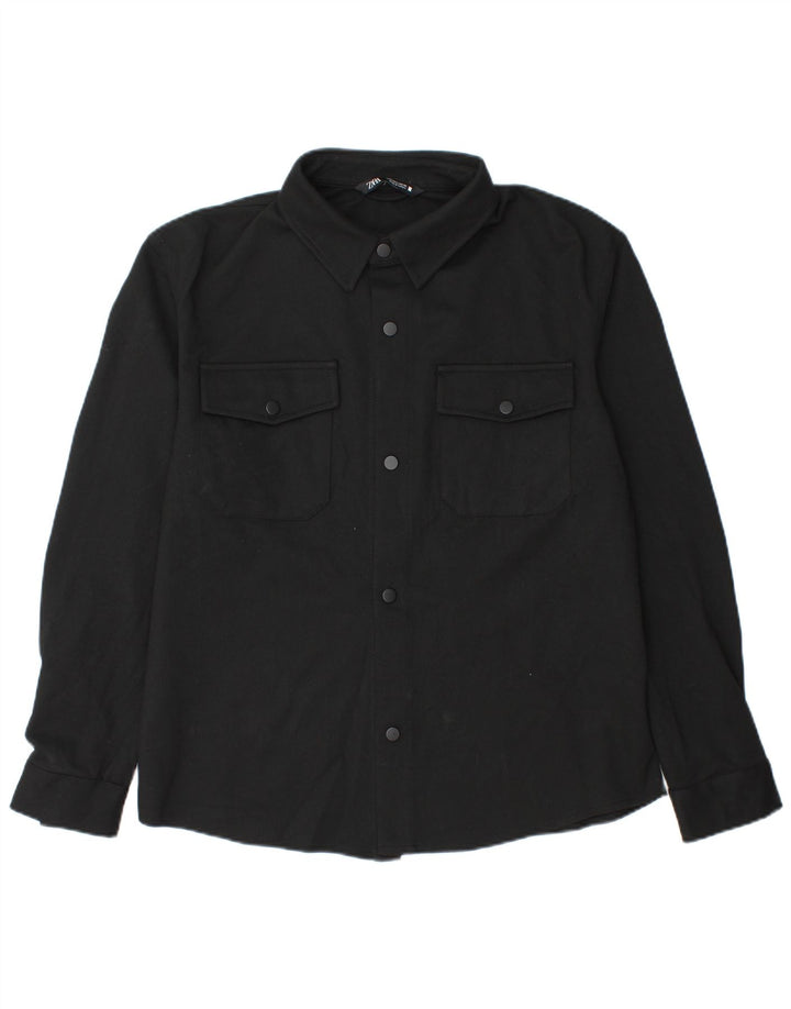 Zara Hombre Camisa Sobrecamisa Grande Poliéster Negro