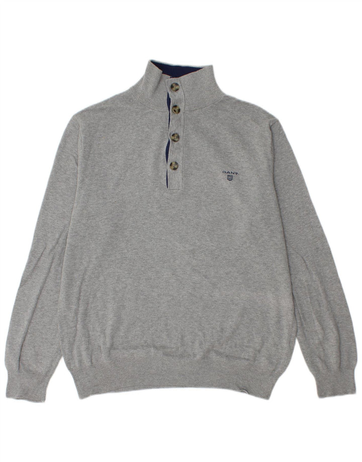 GANT Jersey tipo jersey con cuello abotonado para hombre, talla grande, algodón gris