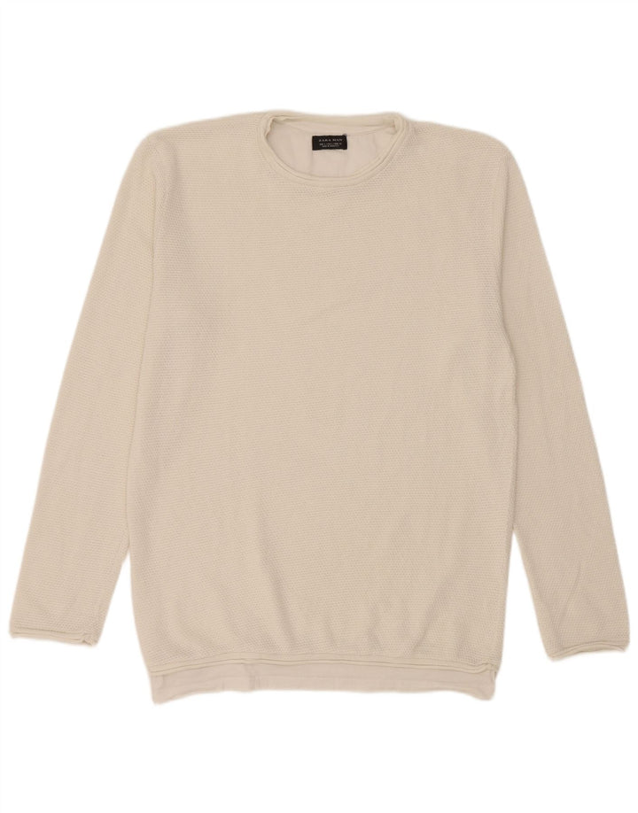 Zara Hombre Jersey De Cuello Redondo Jersey Grande Blanco