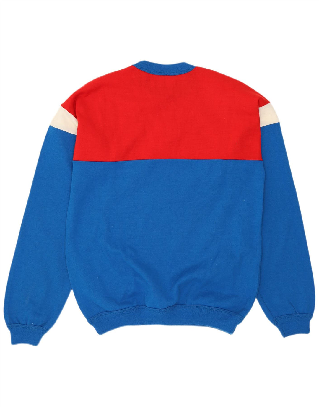 VINTAGE Jersey de cuello redondo para hombre suéter azul medio colorblock acrílico