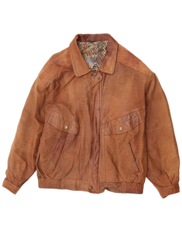 Chaqueta de cuero vintage para hombre Reino Unido 42 XL cuero marrón