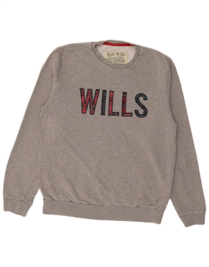 JACK WILLS Sudadera gráfica para hombre Jumper Large Gris Algodón