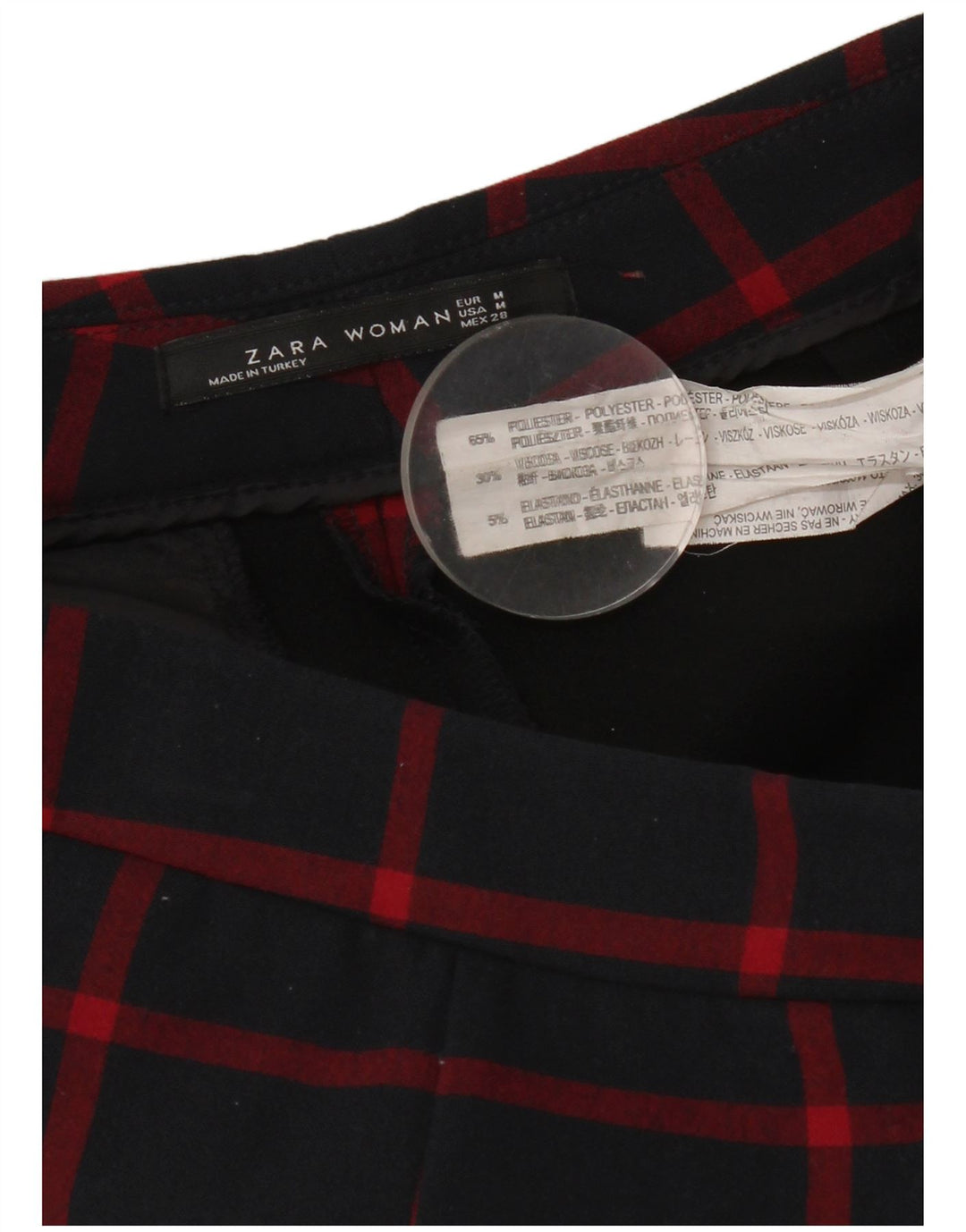 Zara Mujer Pantalón Chino Pitillo Mediano W28 L29 Azul Marino Cuadros Poliéster
