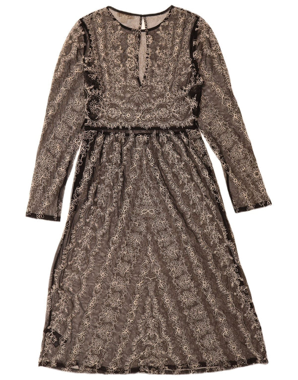Monsoon Womens Long Sleeve A-Line Dress UK 10 Small Black Floral