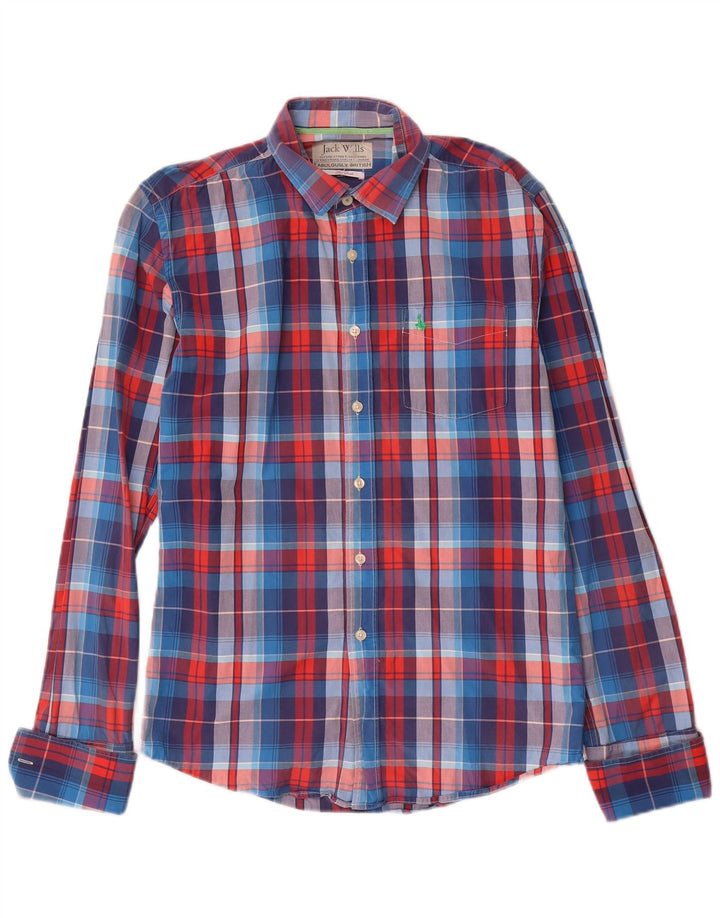 Jack Wills Camisa formal para hombre de algodón a cuadros azules pequeños
