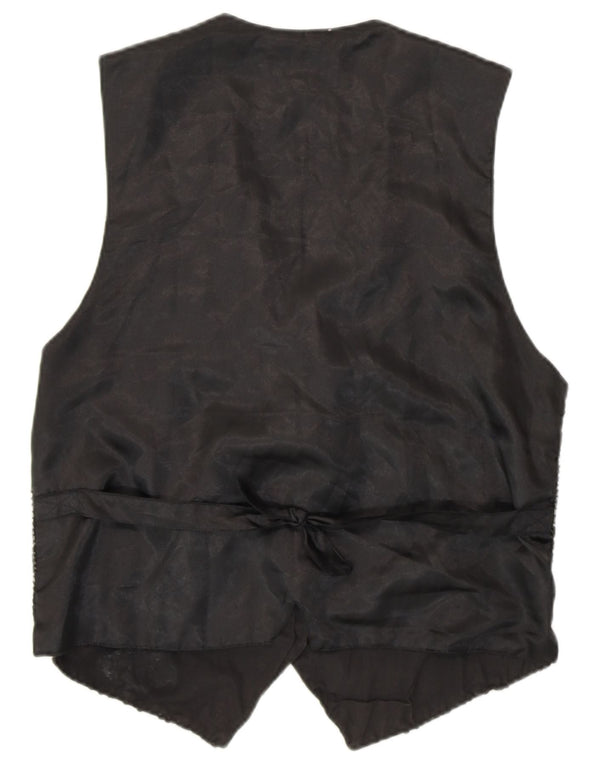 VINTAGE Chaleco de lentejuelas para mujer Reino Unido 14 Algodón negro medio 80s