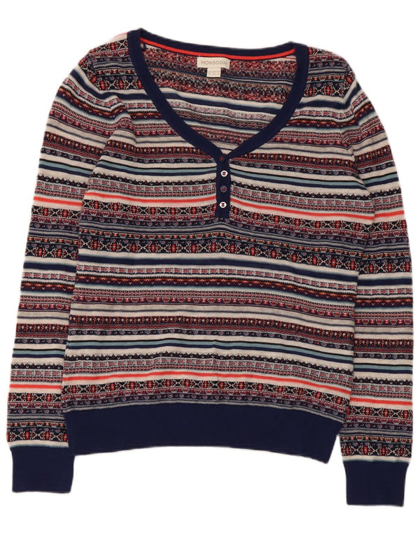 Monsoon Suéter tipo jersey con cuello en V para mujer UK 40 Medium Multicolor Fair Isle