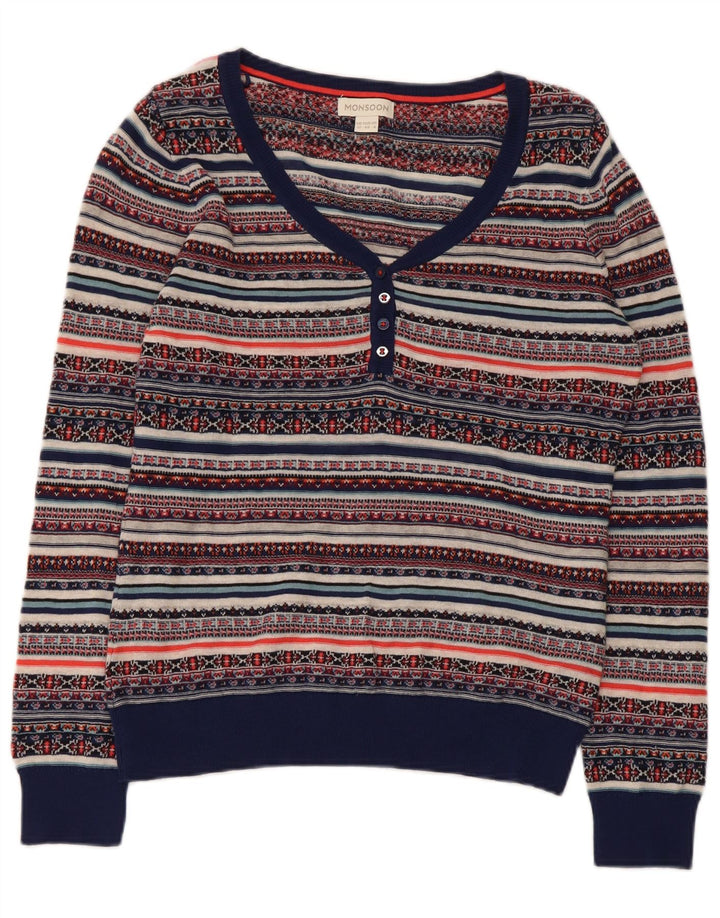 Monsoon Suéter tipo jersey con cuello en V para mujer UK 40 Medium Multicolor Fair Isle
