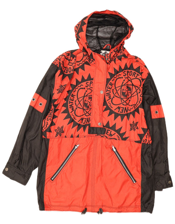Vintage Girls Longline Graphic Anorak Chaqueta 15-16 Años XL Bloque de color rojo