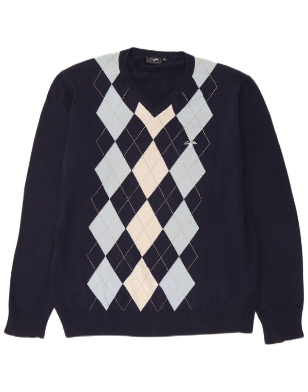 Lotto Jersey con Cuello en V para Hombre XL Azul Marino Argyle/Diamond Cotton