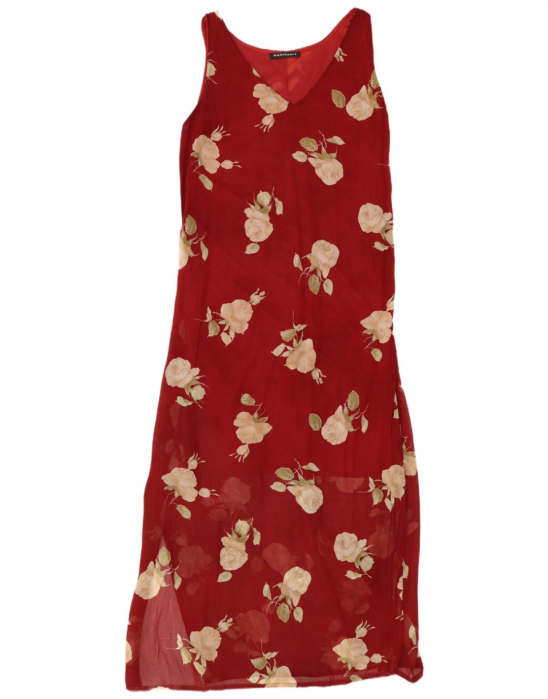 Paris Vestido largo sin mangas para mujer UK 42 Viscosa floral roja mediana