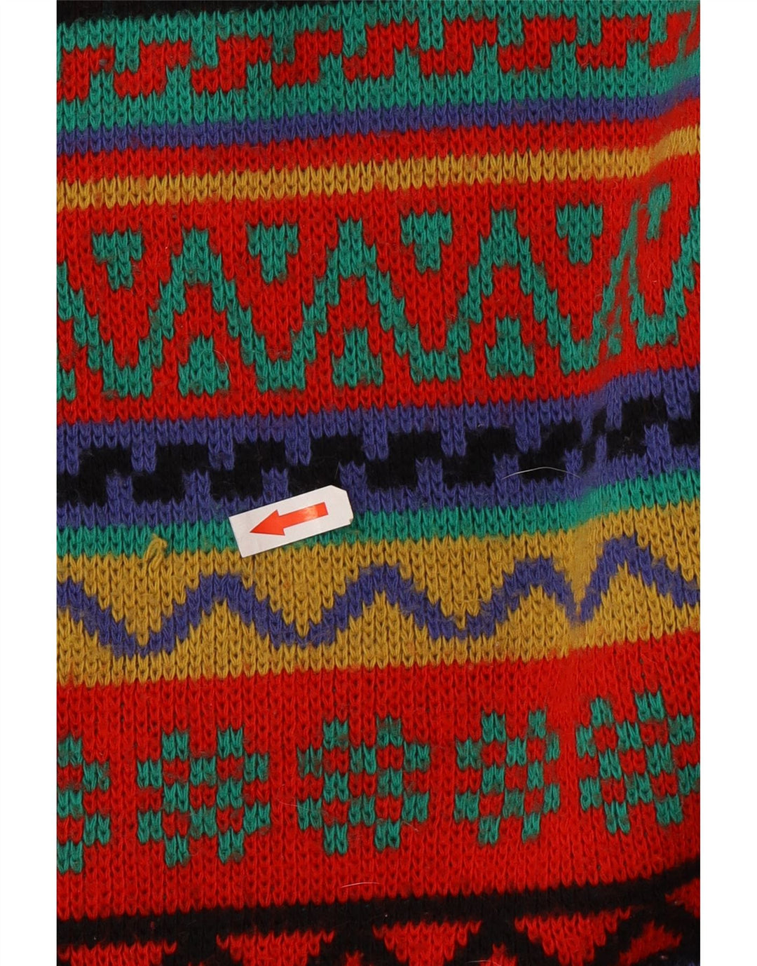 Vintage hombres cuello redondo jersey suéter medio multicolor Fair Isle